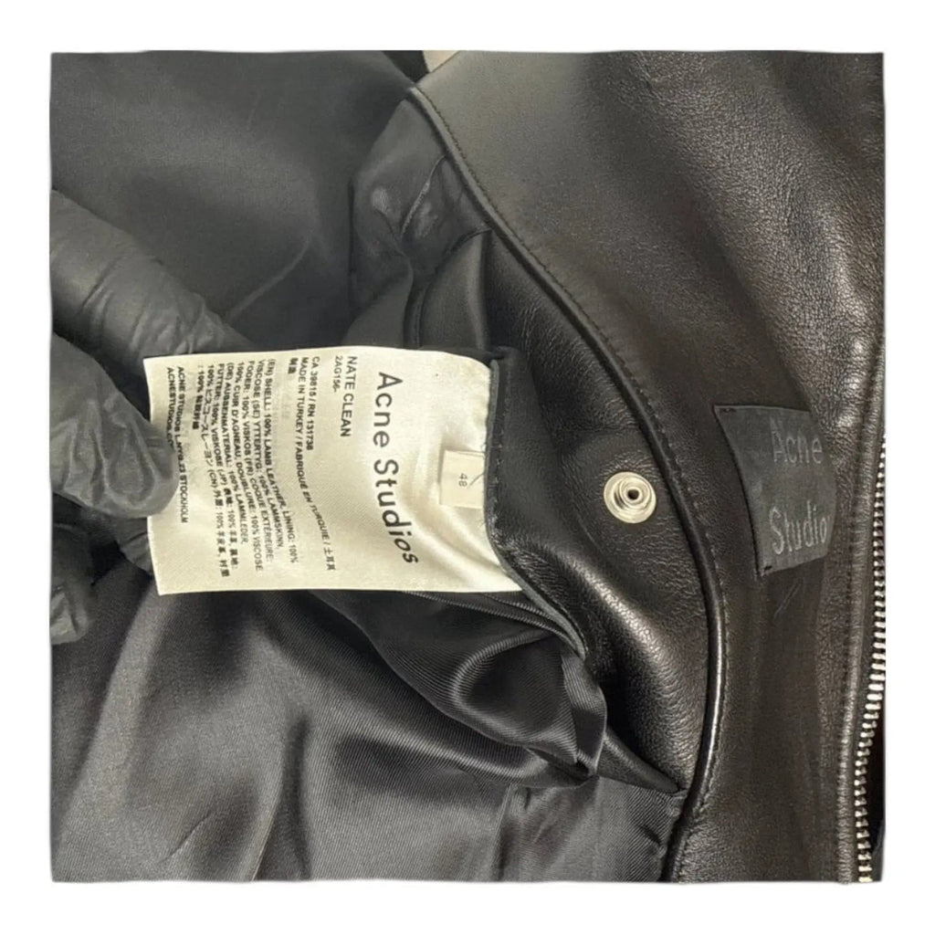 Acne Studios Nate Clean Leather Moto Biker Jacket Black Acne Studios