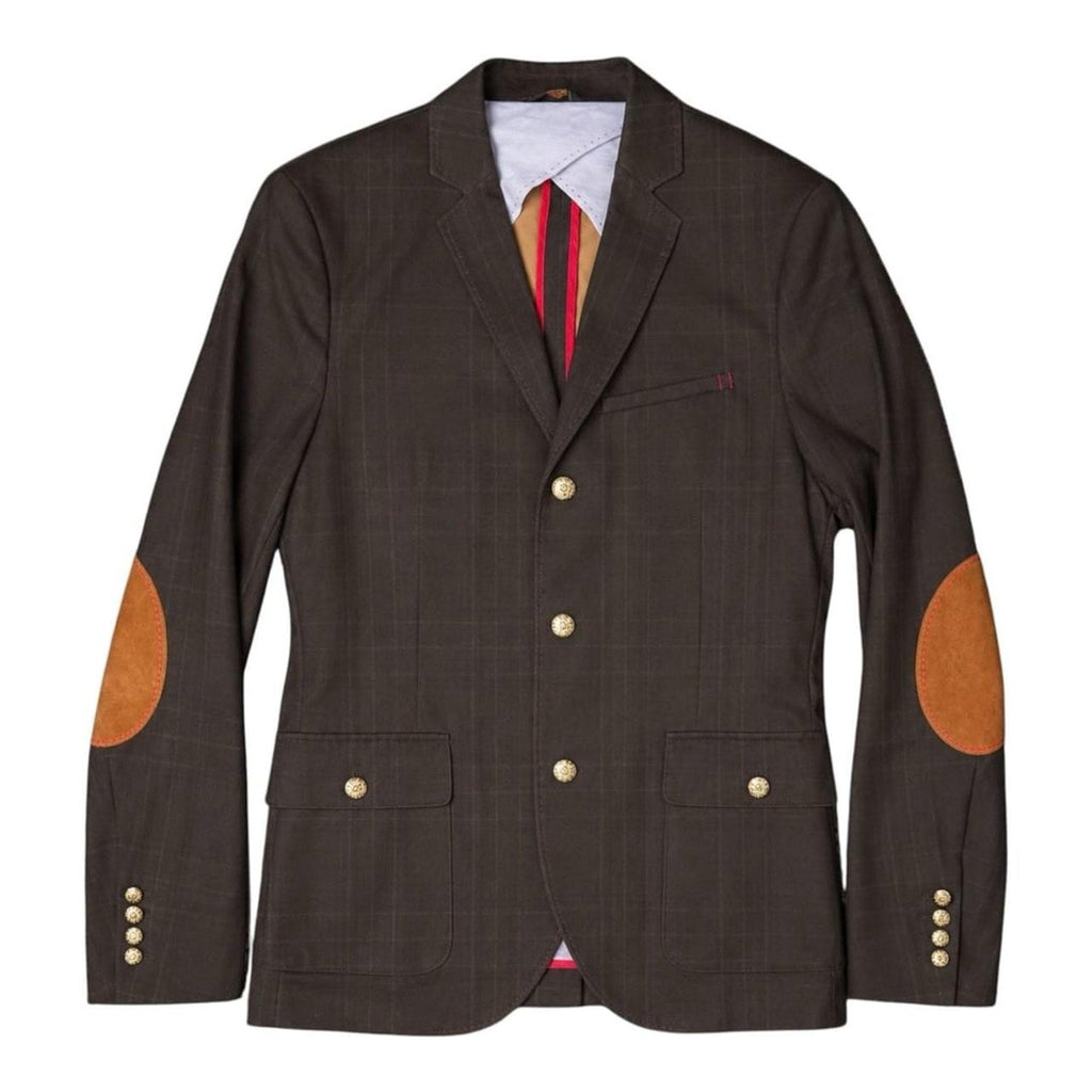 Zara Man Denim Couture Brown Plaid Elbow Patch Blazer Size 40