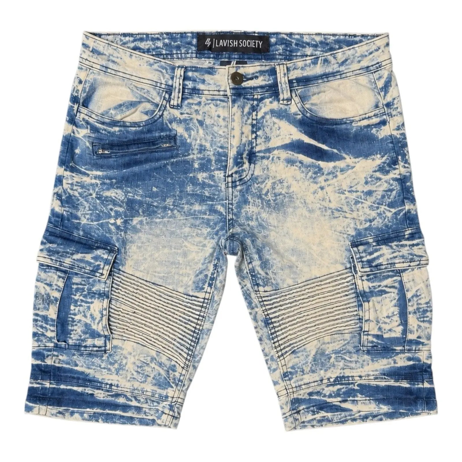 Lavish Society Acid Wash Moto Cargo Shorts Size 30 Lavish Society