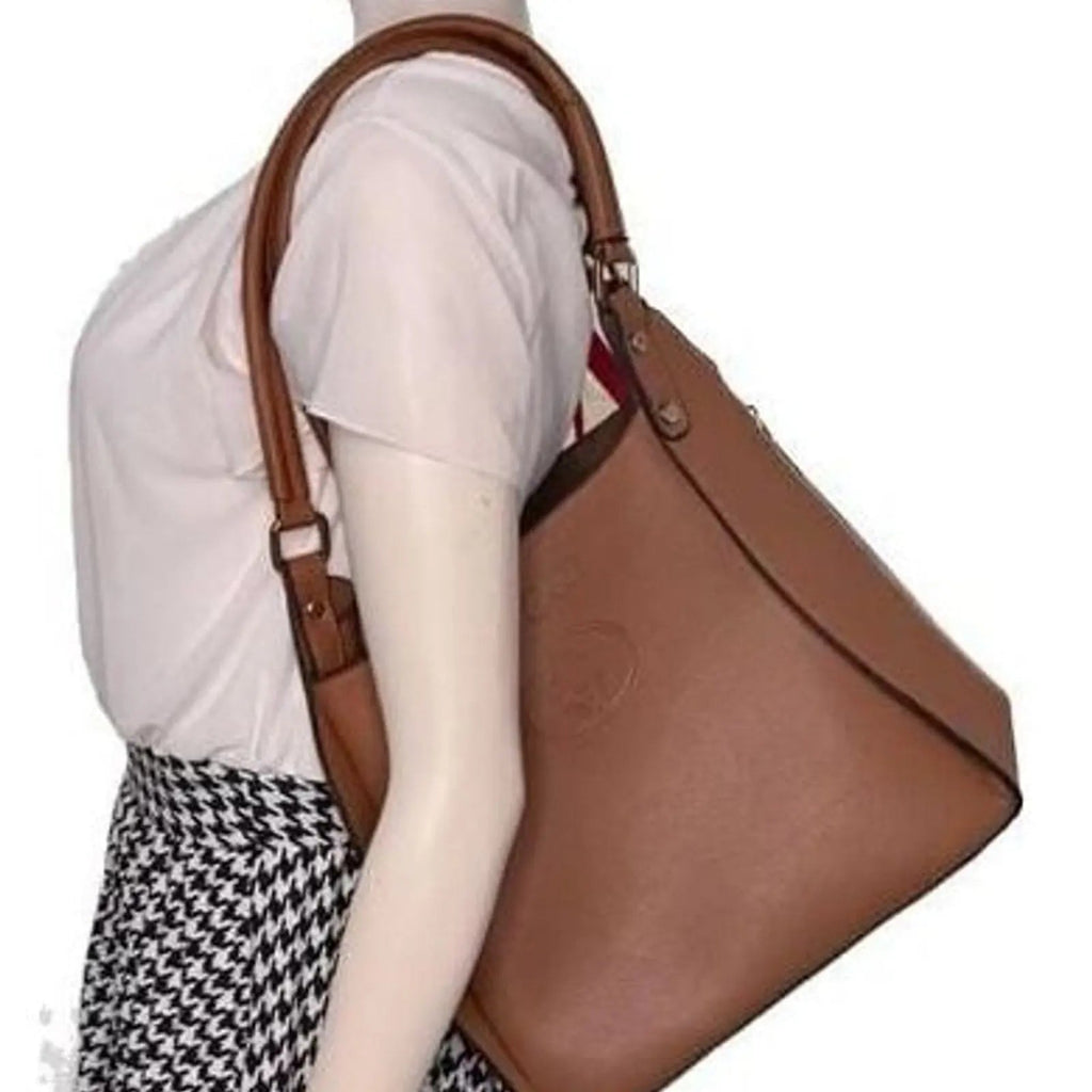 Brown Pebbled Leather Embossed Logo Tote Bag ucci