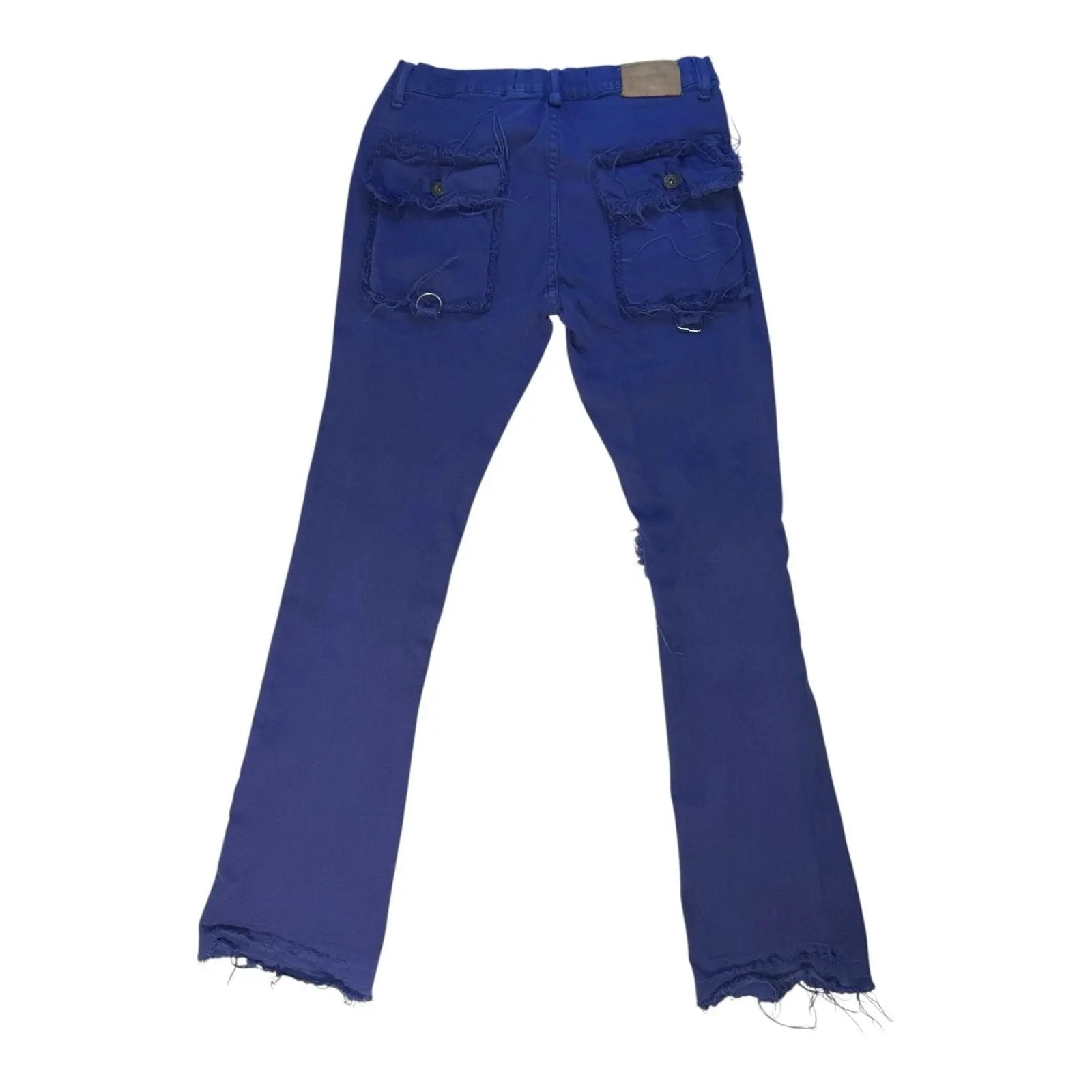 VALABASAS Royal Blue Distressed Multi-Pocket Flare Stacked Cargo Jeans VALABASAS