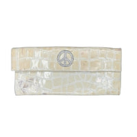 Donald J Pliner Couture Cream Croc Embossed Peace Sign Leather Clutch Donald J Pliner