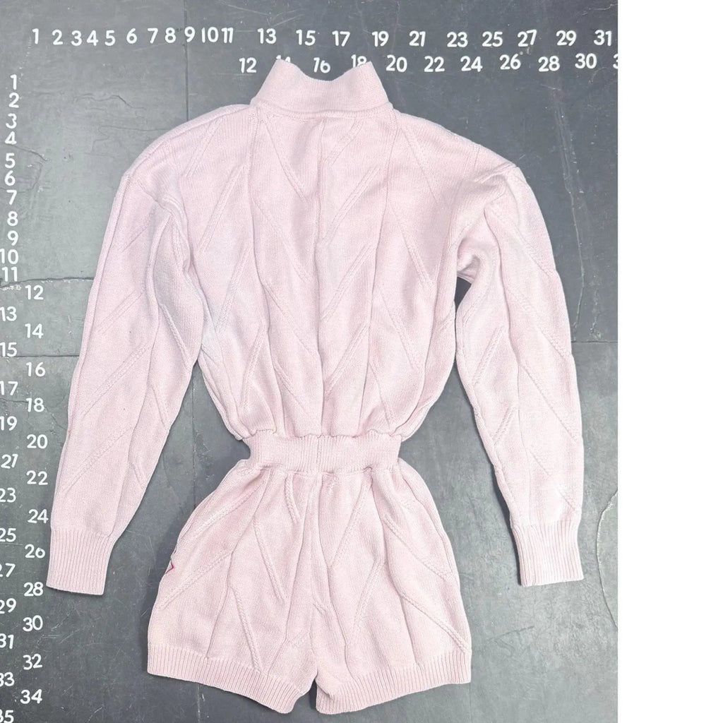Fashion Nova Sweetest Memories Cable Knit Romper Pink Size L Fashion Nova