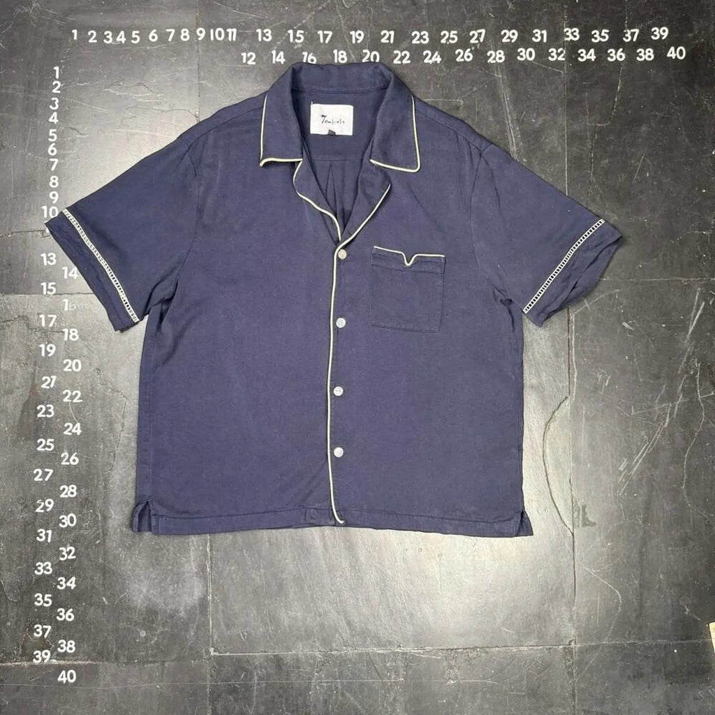 Tombolo 100% Tencel Navy Blue Short Sleeve Button Down Shirt Size XL Tombolo