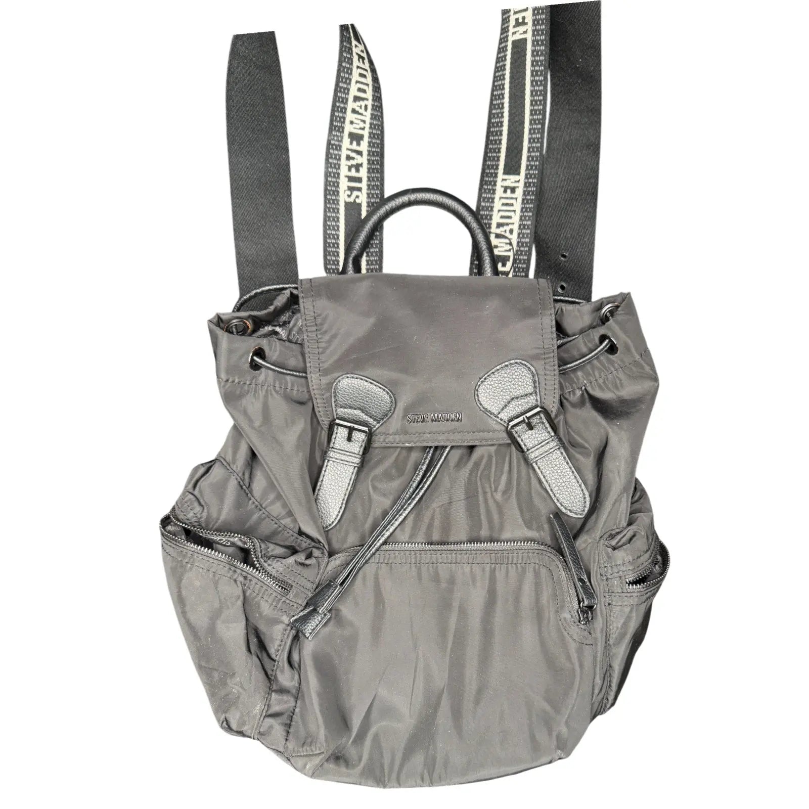 Steve Madden Black Nylon Backpack with Logo Straps Steve Madden