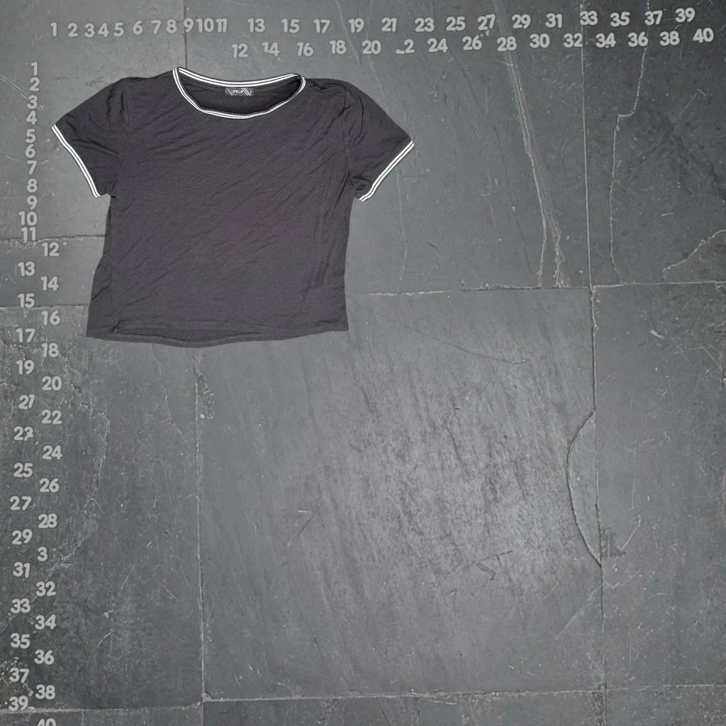 Level Up Women's Black Ringer Cropped Baby Tee with Stripe Detail Level Up