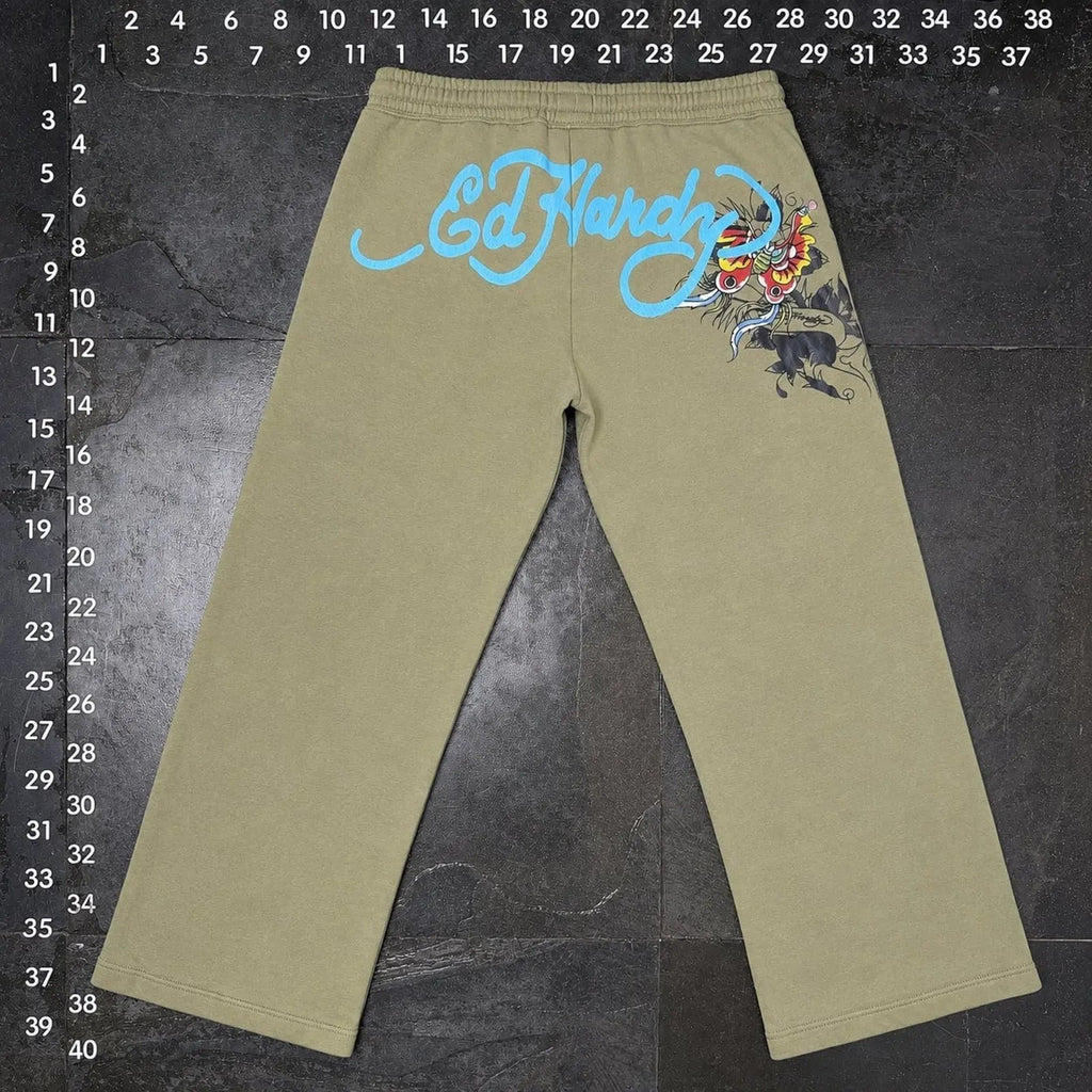 Ed Hardy Graphic Sweatpants Olive Green Size L Ed Hardy