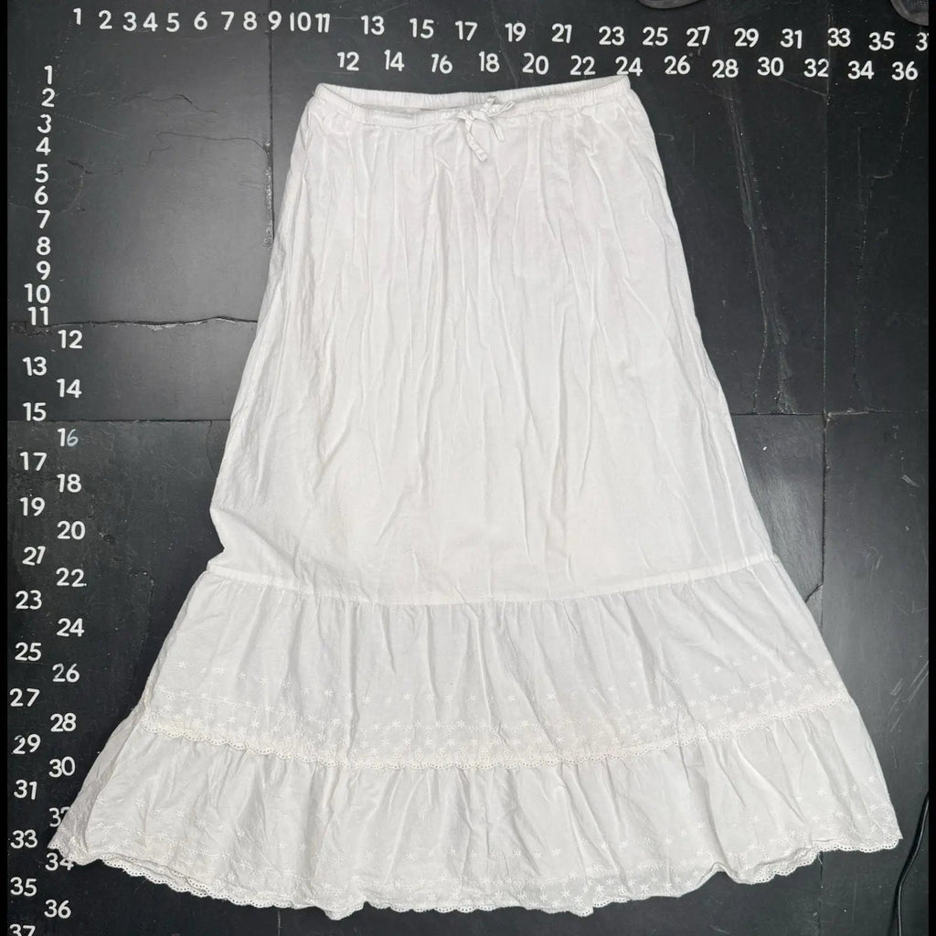Brandy Melville White Izzy Tiered Eyelet Maxi Skirt One Size Brandy Melville