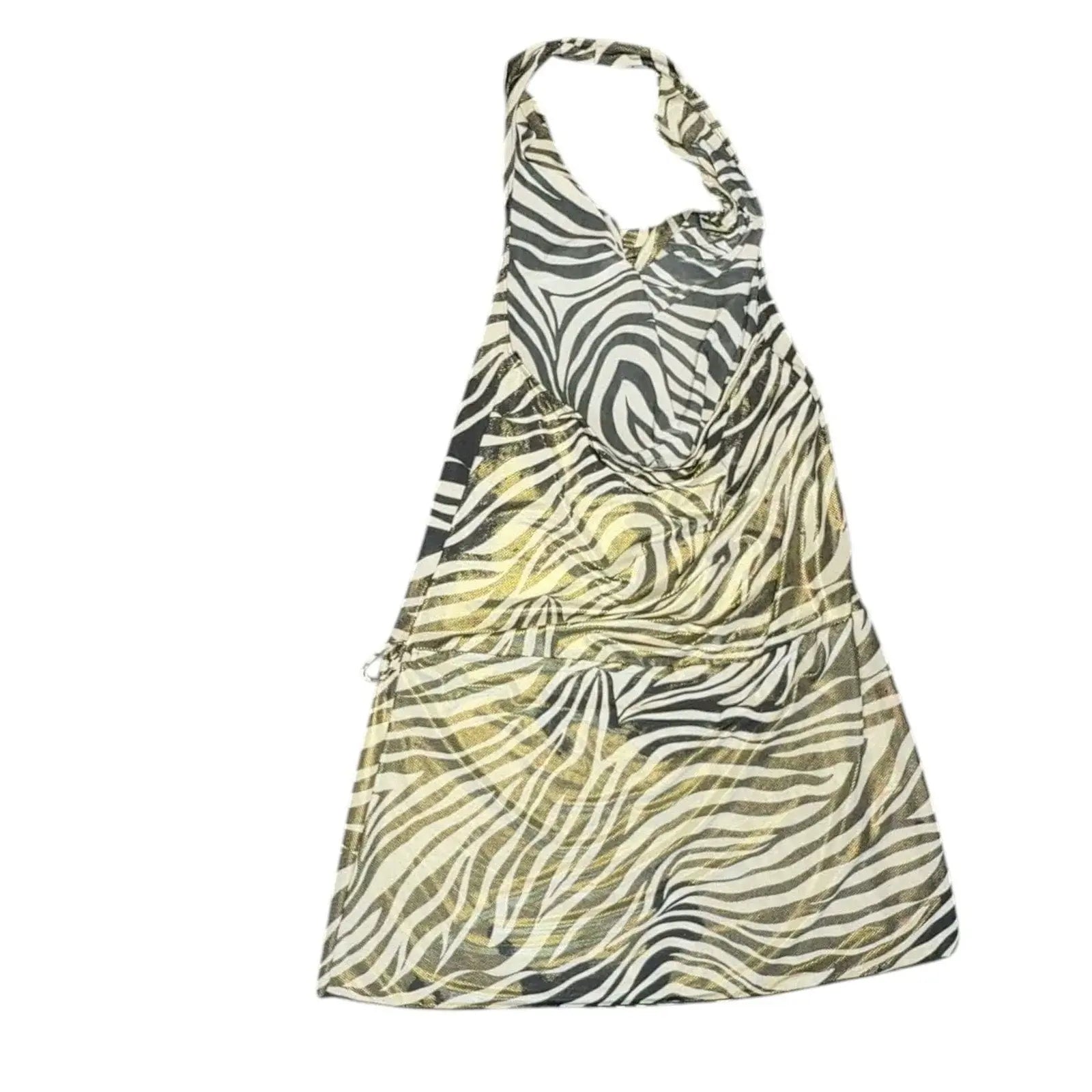 Zebra Print Metallic Gold Halter Top, Cowl Neck Sleeveless Blouse, Size M giving blooms foundation
