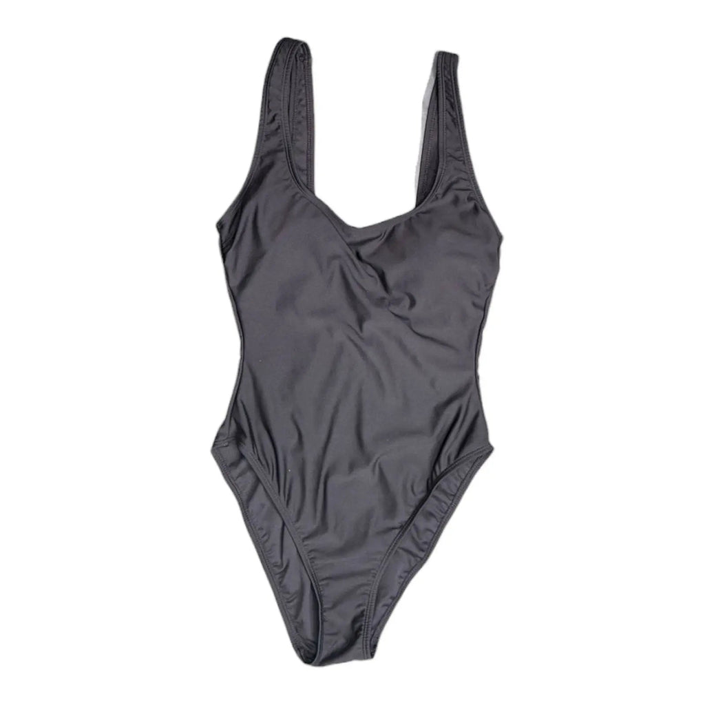 No Boundaries Women's Black One Piece High Cut Scoop Neck Swimsuit No Boundaries