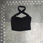 SHEIN Women's Black Cross Halter Neck Crop Tank Top