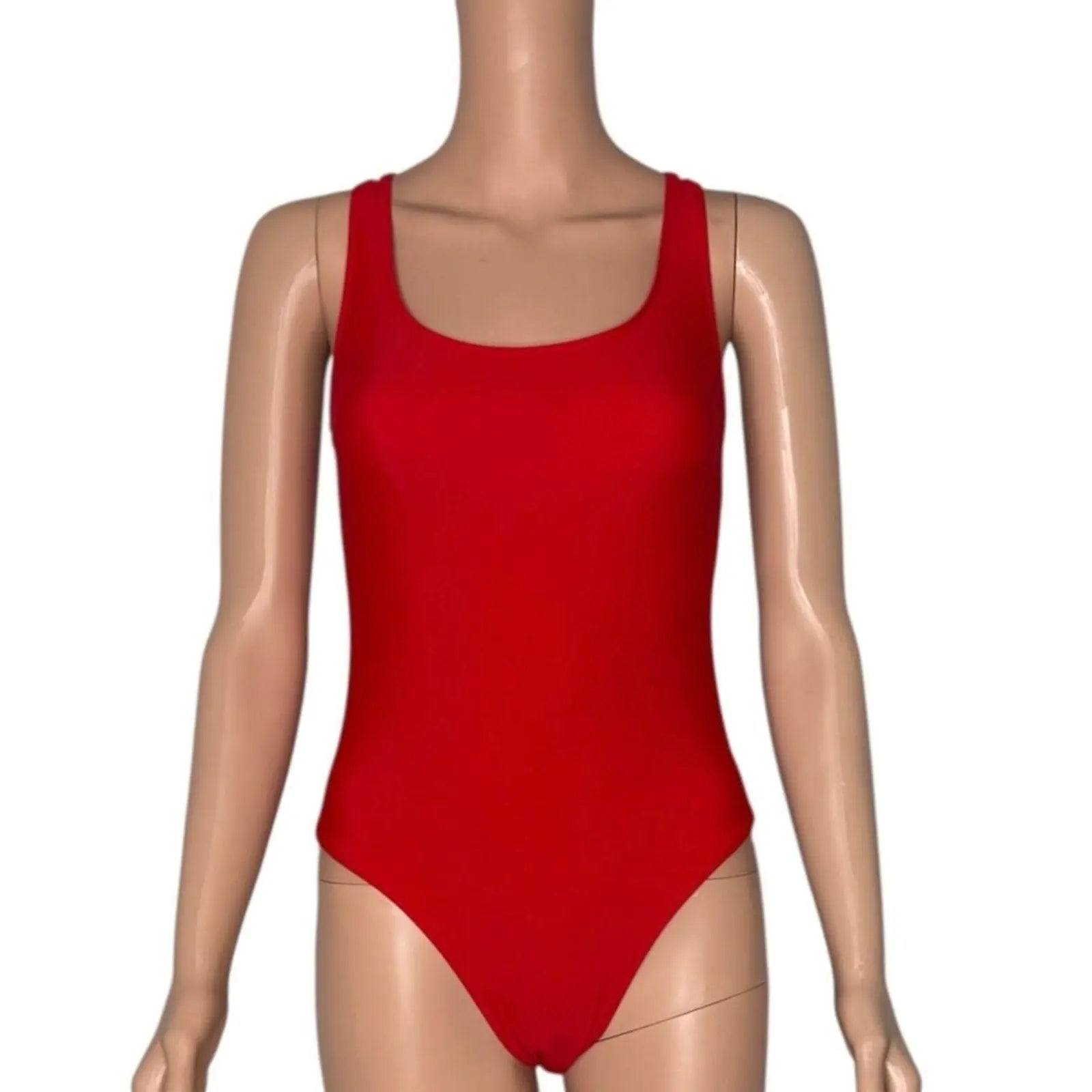 Classic Red Scoop Neck Low Back One Piece Swimsuit Unbranded
