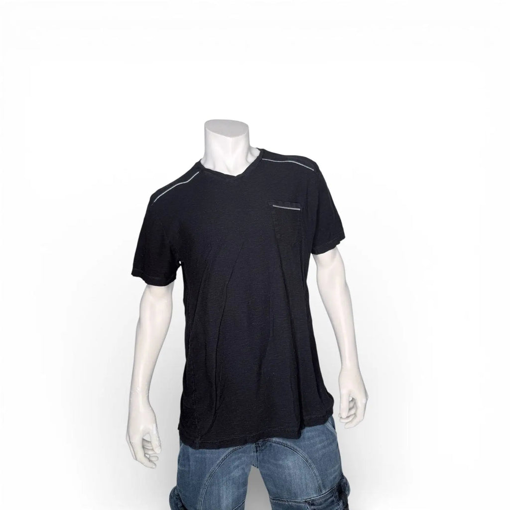 M.C.2 Black 100% Cotton V-Neck Pocket T-Shirt with Zipper Detail Size XL M.C.2