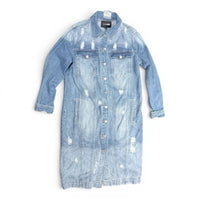 Fashion Nova Long Distressed Denim Jacket Size L Fashion Nova
