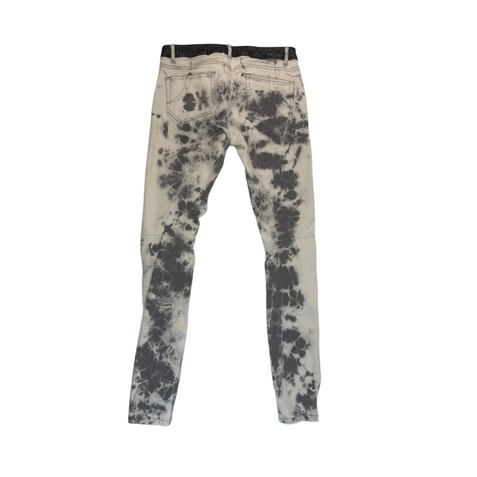 Maje Tie-Dye Acid Wash Skinny Jeans with Faux Leather Waistband Maje