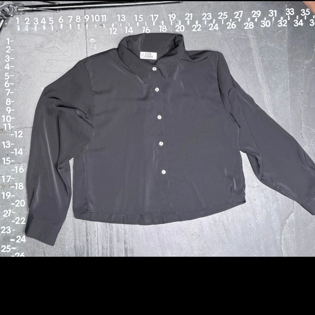Jon & Anna Contemporary Grey Silky Cropped Long Sleeve Button Down Shirt Jon & Anna Contemporary