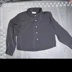 Jon & Anna Contemporary Grey Silky Cropped Long Sleeve Button Down Shirt Jon & Anna Contemporary