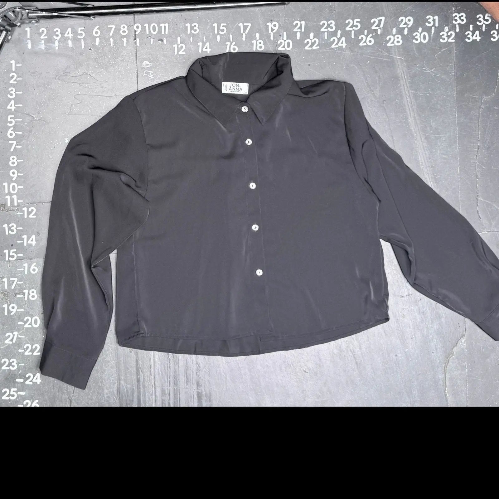 Jon & Anna Contemporary Grey Silky Cropped Long Sleeve Button Down Shirt Jon & Anna Contemporary