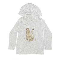 Carter's Girls Grey Heathered Leopard Graphic Long Sleeve Hooded Tee Carter's