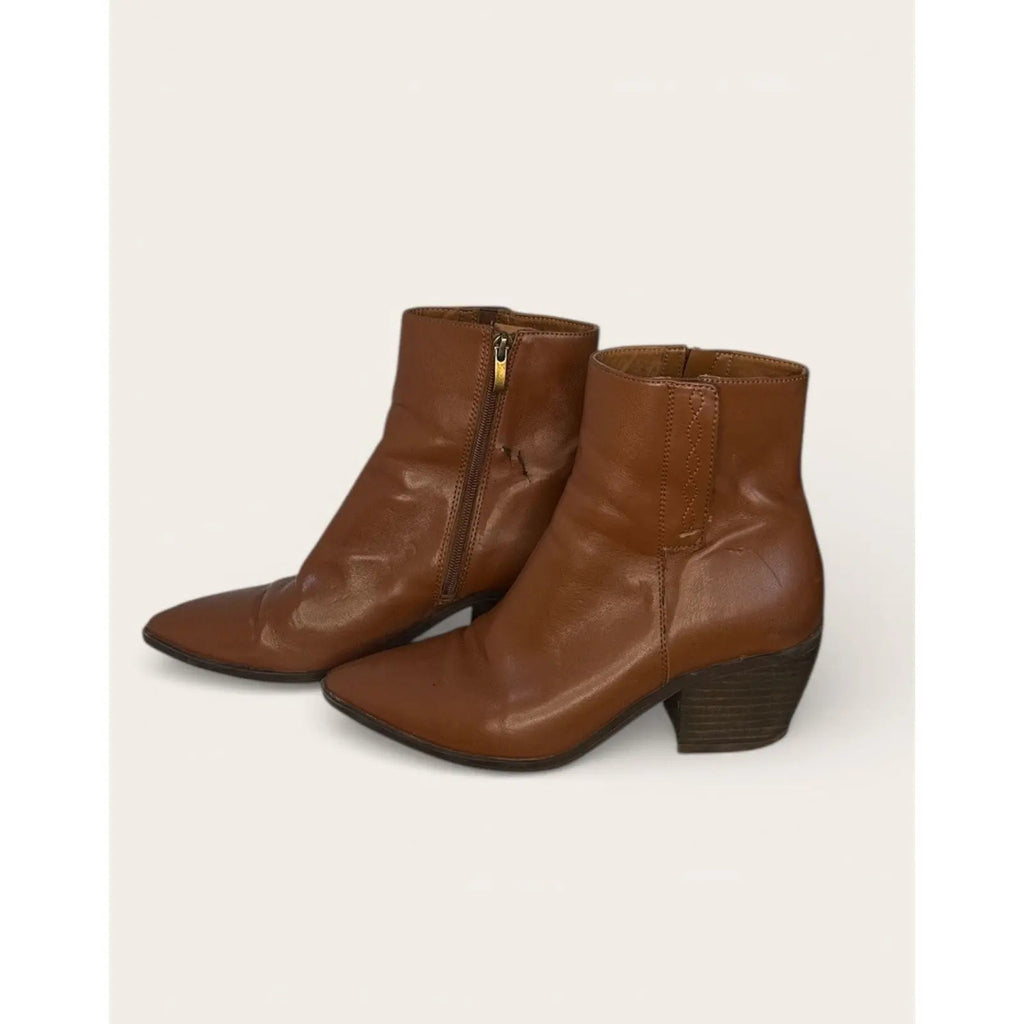 Franco Sarto Women's Cognac Leather Pointed Toe Ankle Booties Franco Sarto