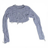 Zara Metallic Blue Distressed Open Knit Cropped Shrug Sweater Zara