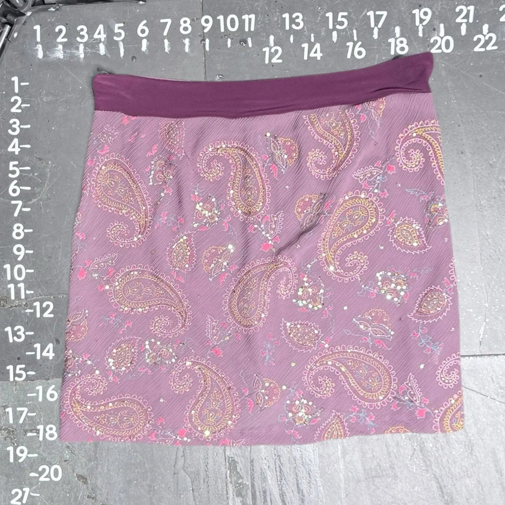 Vintage Y2K Charlotte Russe Purple Paisley Glitter Mesh Mini Skirt Charlotte Russe