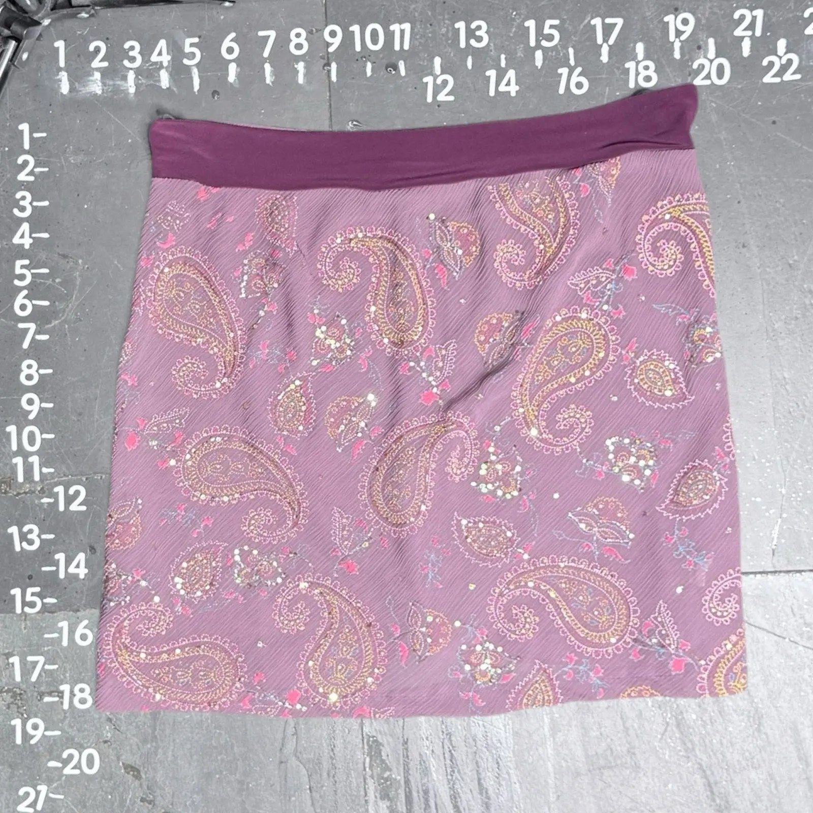 Vintage Y2K Charlotte Russe Purple Paisley Glitter Mesh Mini Skirt Charlotte Russe