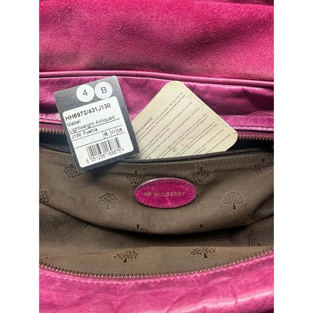 Mulberry Mabel Fuchsia Pink Antiqued Leather Satchel Shoulder Bag Mulberry