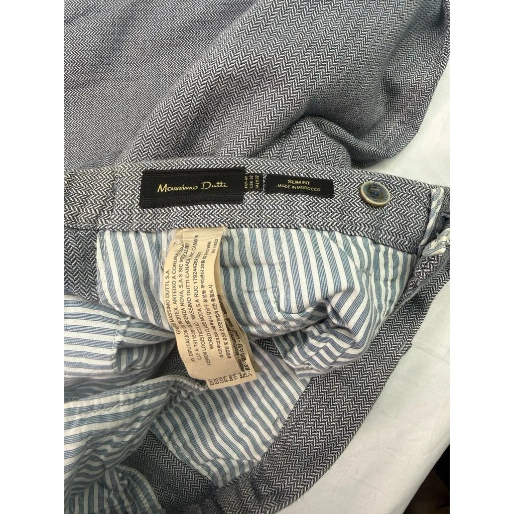 Massimo Dutti Gray Herringbone Slim Fit Chino Trousers size 32 Massimo Dutti
