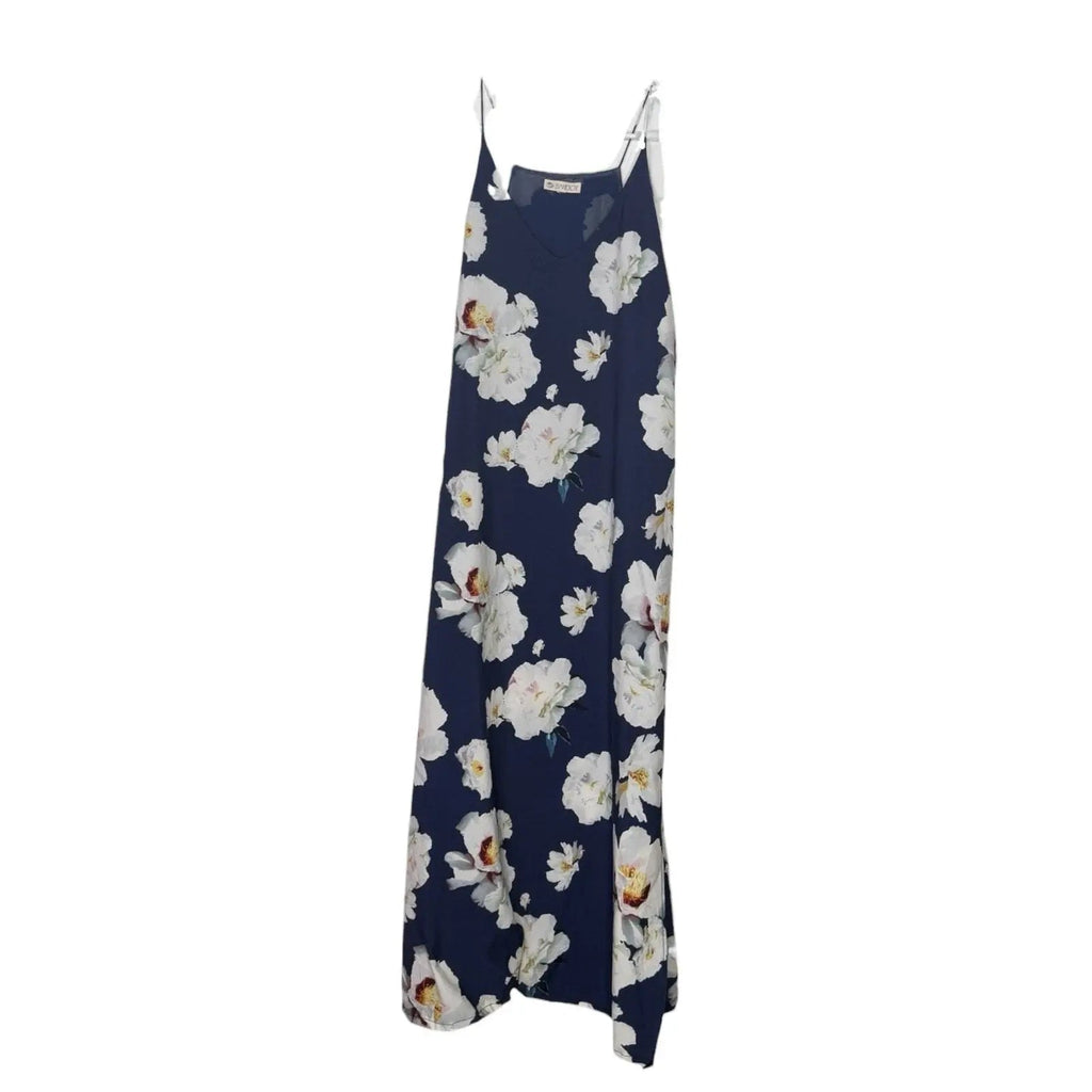 Eliane Rose Navy Blue Floral Maxi Dress with Spaghetti Straps giving blooms foundation