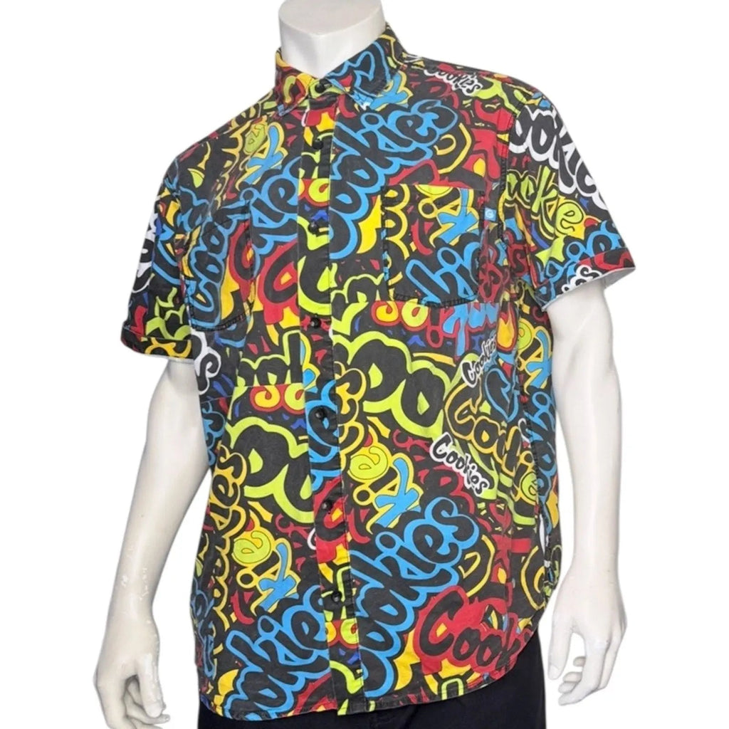 Cookies SF Stack It Up Graffiti All Over Print Short Sleeve Button Up Shirt Cookies SF