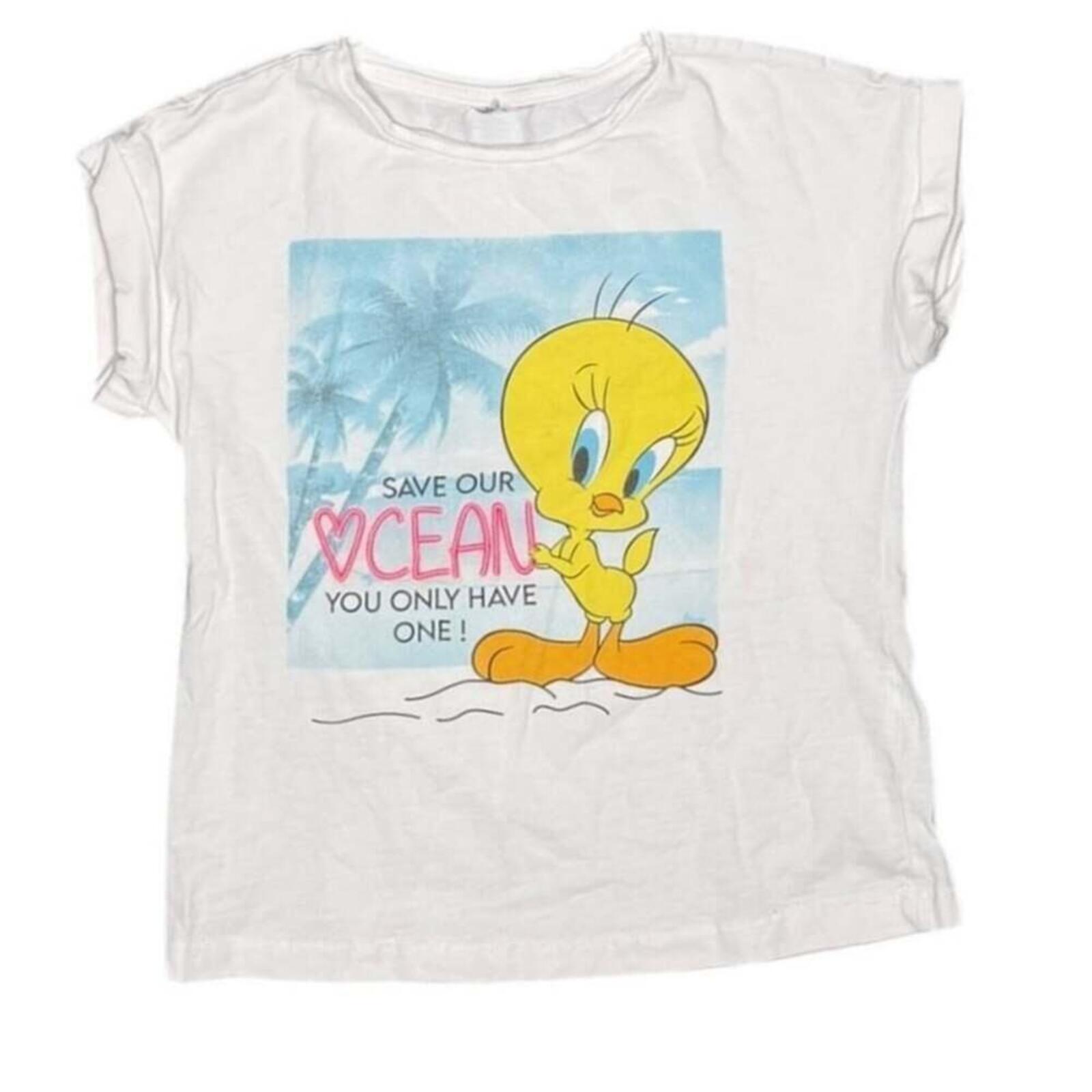 Tweety Juniors Cropped T-Shirt Ruched O-Ring White M