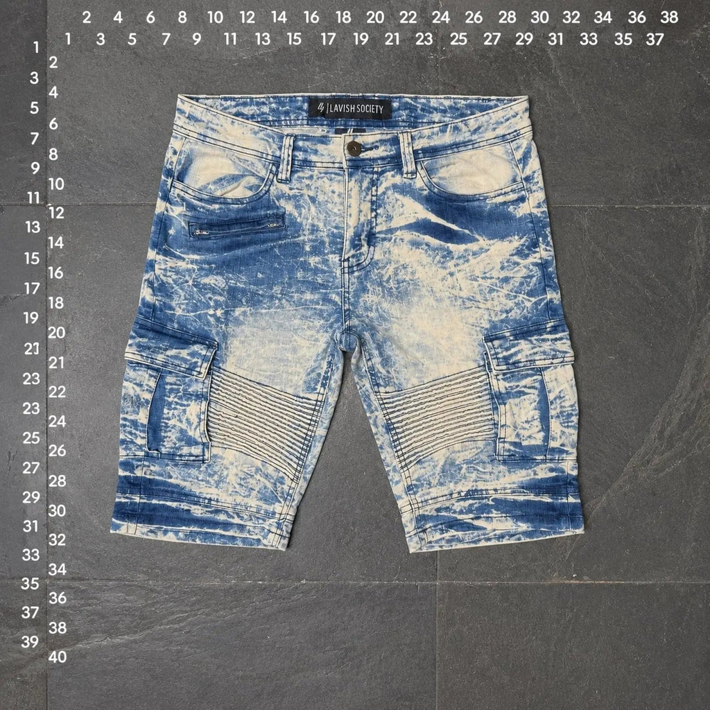 Lavish Society Acid Wash Moto Cargo Shorts Size 30 Lavish Society