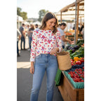 Feeling Festive Fruit Club Long Sleeve Graphic Tee Size L Cream Berry Print None and/or Unknown