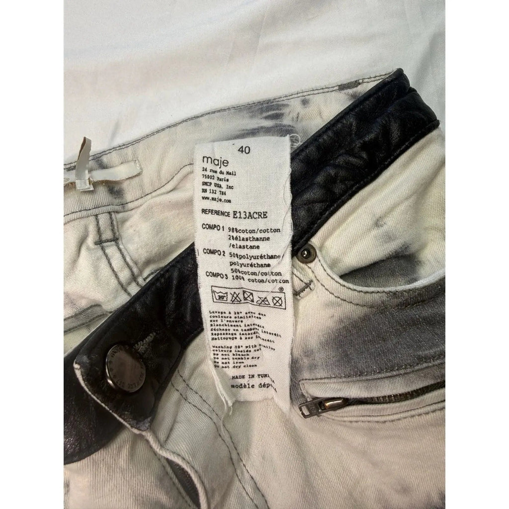 Maje Tie-Dye Acid Wash Skinny Jeans with Faux Leather Waistband Maje