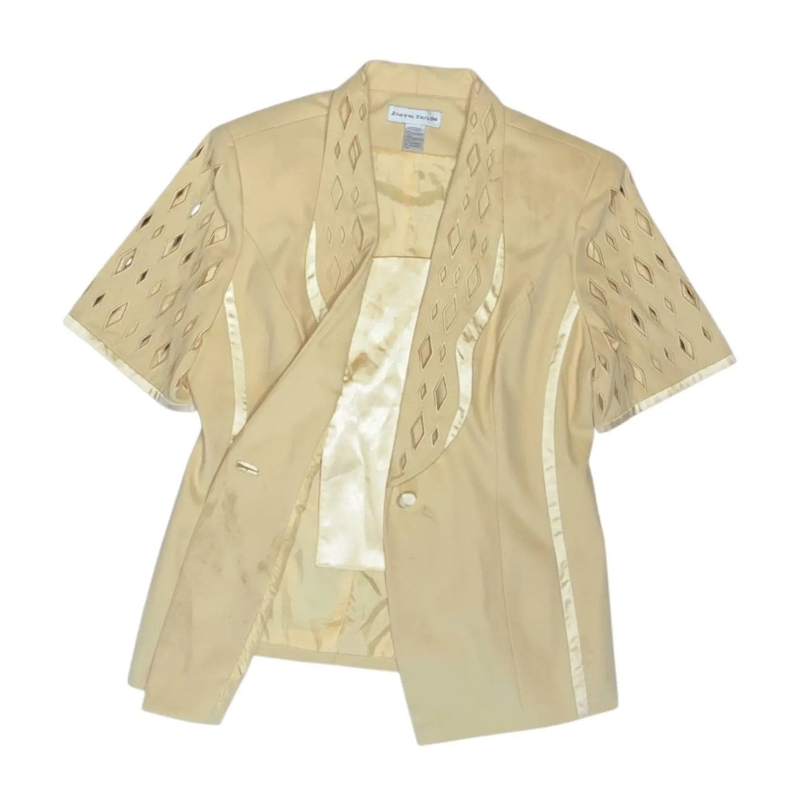 Vintage Silver Design Champagne Blazer with Diamond Cutouts, Size Large silver design