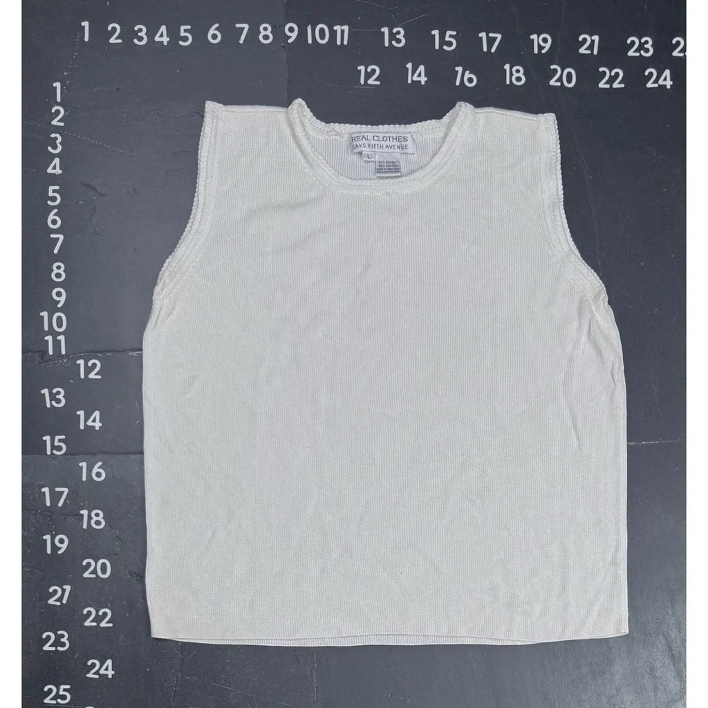 Real Clothes Saks Fifth Avenue White Ribbed Knit Sleeveless Tank Top Size L Real Clothes Saks Fifth Avenue
