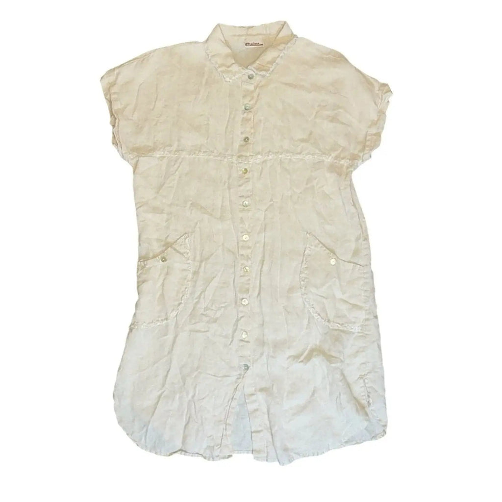 Vintage Papillon Linen Lace Trim Button Down Tunic Top - Cream Size L no brand