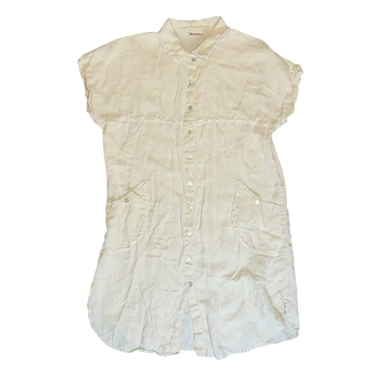 Vintage Papillon Linen Lace Trim Button Down Tunic Top - Cream Size L no brand