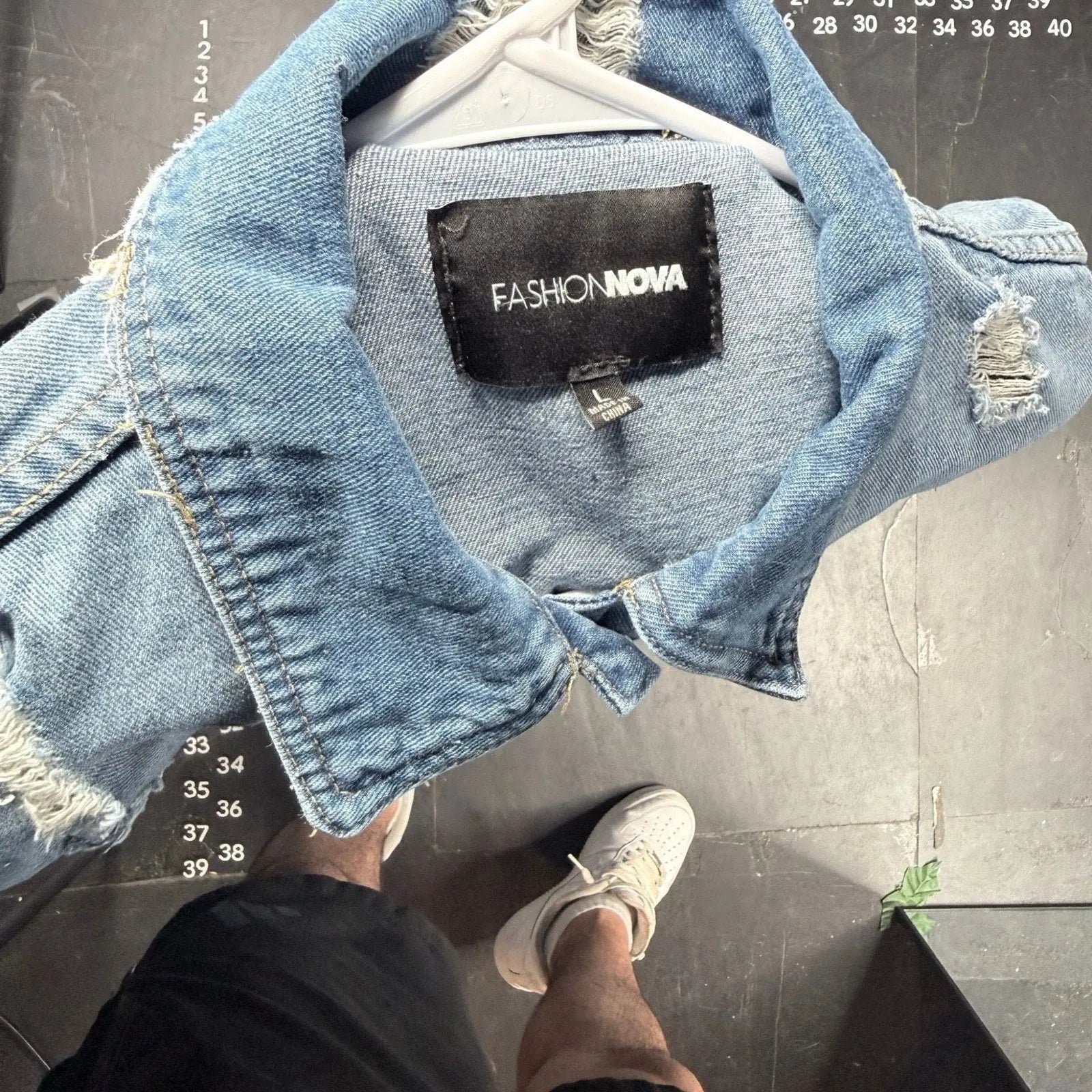 Fashion Nova Long Distressed Denim Jacket Size L Fashion Nova