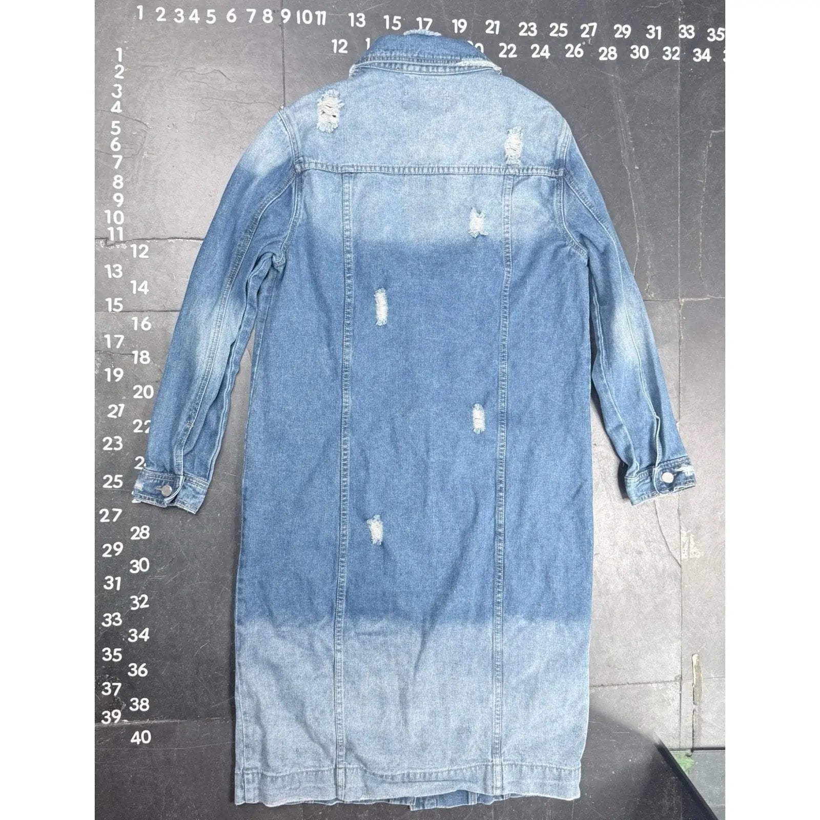 Fashion Nova Long Distressed Denim Jacket Size L Fashion Nova