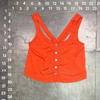 Topshop Red Button-Front Viscose Cropped - O.M.T.HRIFT