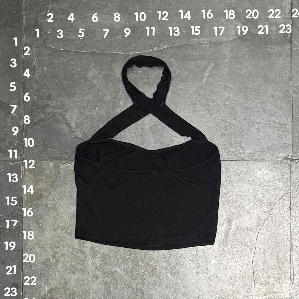 SHEIN Women's Black Cross Halter Neck Crop Tank Top