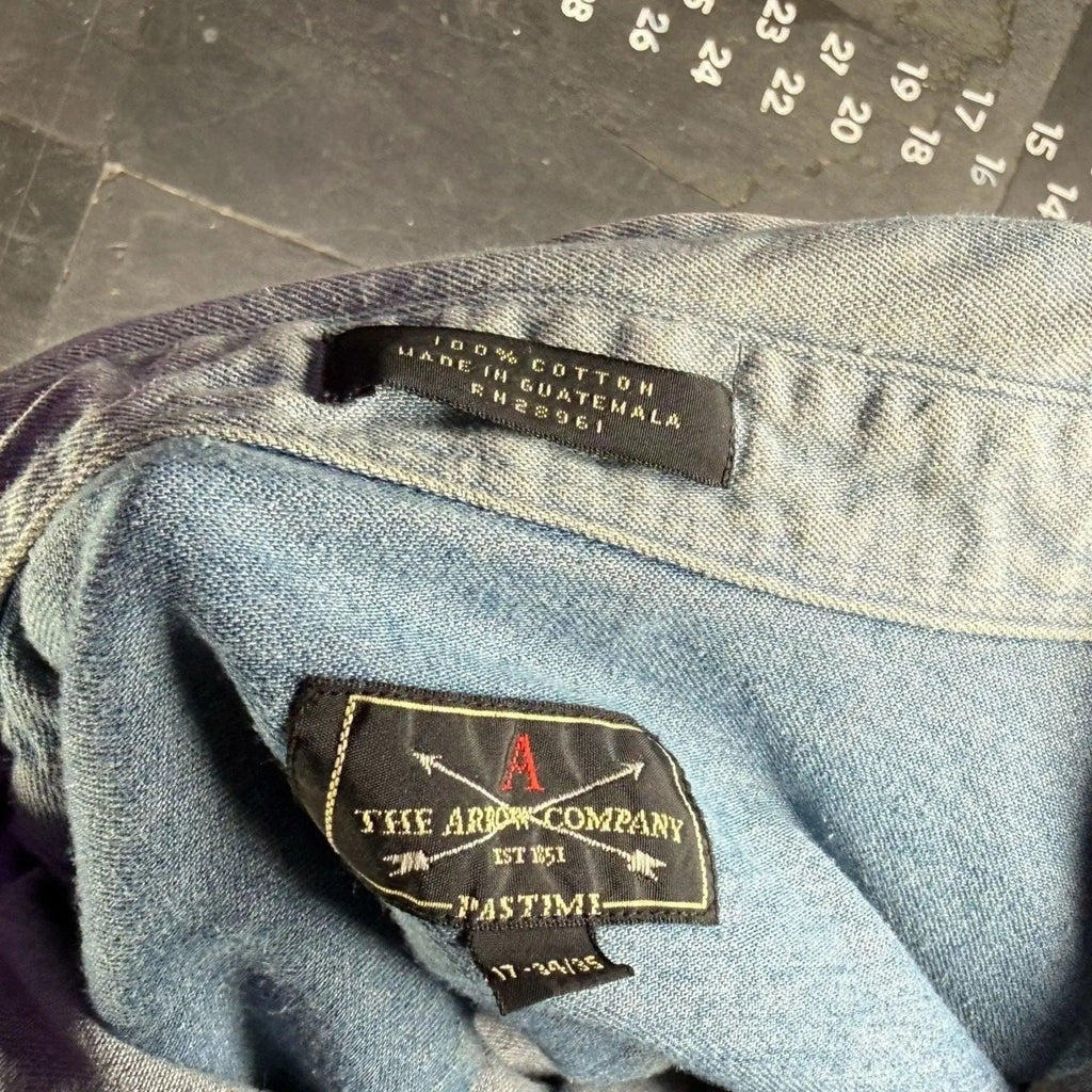 The Arrow Company Pastime Denim Button Down Shirt Size 17 34/35 The Arrow Company