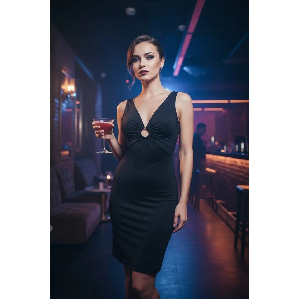 Vintage Bebe Black O-Ring Cutout Mini Dress, Y2K Bodycon - Size XS giving blooms foundation