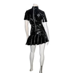 Miaou Frankie Black Latex PVC Short Sleeve Mini Dress with Back O-Ring Zipper Miaou