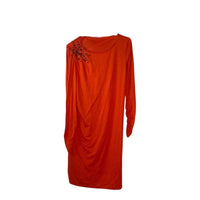 Susan Graver Liquid Knit Orange Ruched Embellished Long Sleeve Dress Susan Graver