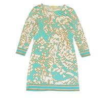 Michael Kors Teal Abstract Print 3/4 Sleeve Shift Dress, Size M giving blooms foundation