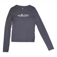 Hollister Gray Ribbed Long Sleeve Graphic Crop Tee Small Hollister Co.