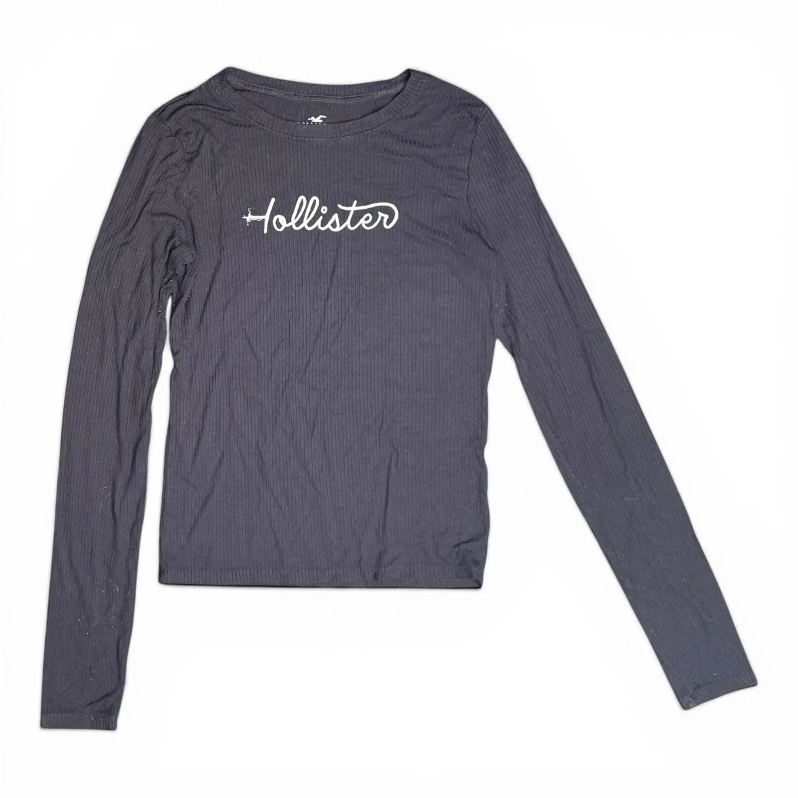 Hollister Gray Ribbed Long Sleeve Graphic Crop Tee Small Hollister Co.
